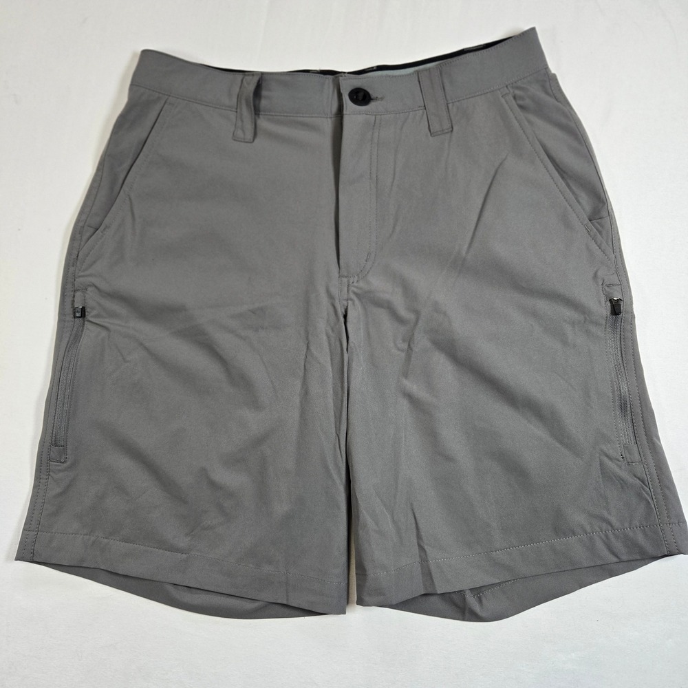 Orvis Tech Shorts Mens 30 Grey Polyester Cargo Pocket Flat Front‎ w/ 9" inseam